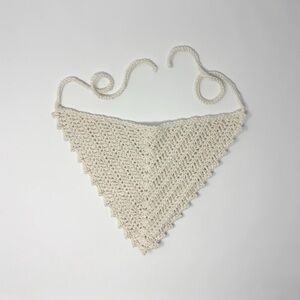 Cream Solid Crochet Bandana